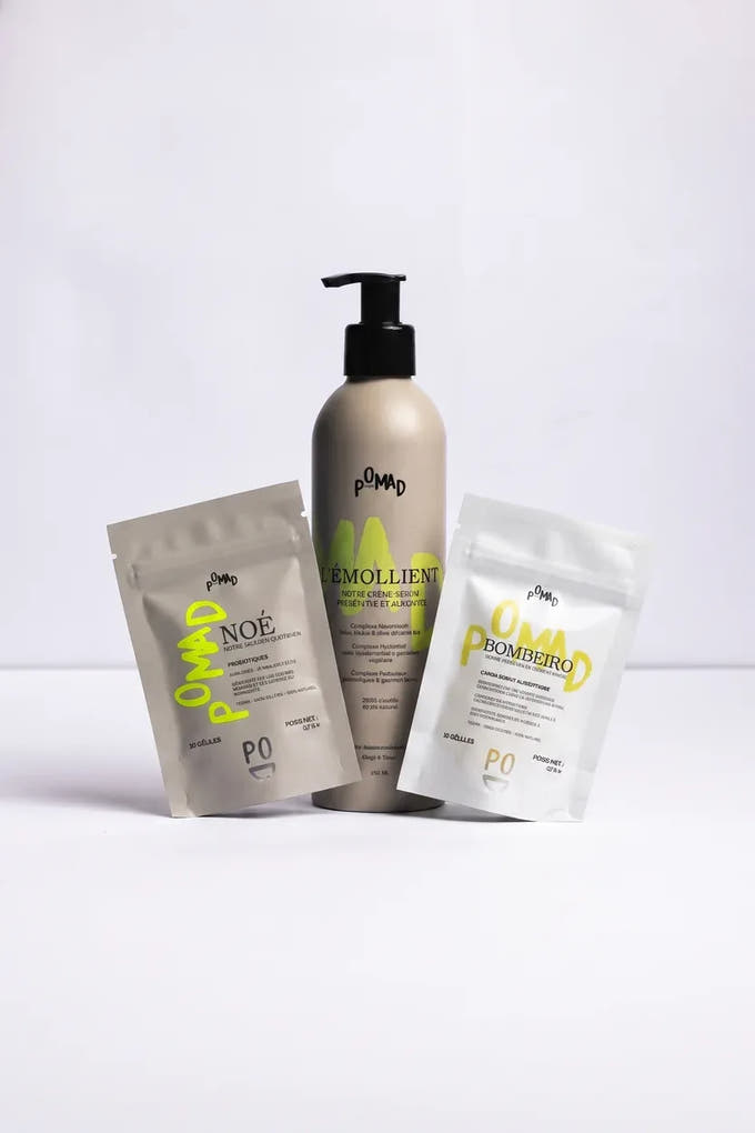Le packshot de la Cure In & Out : Noé, l'Émollient et Bombeiro réunis